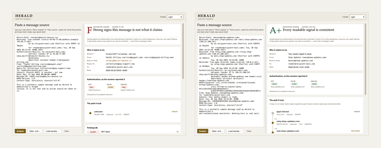 Herald reading two samples