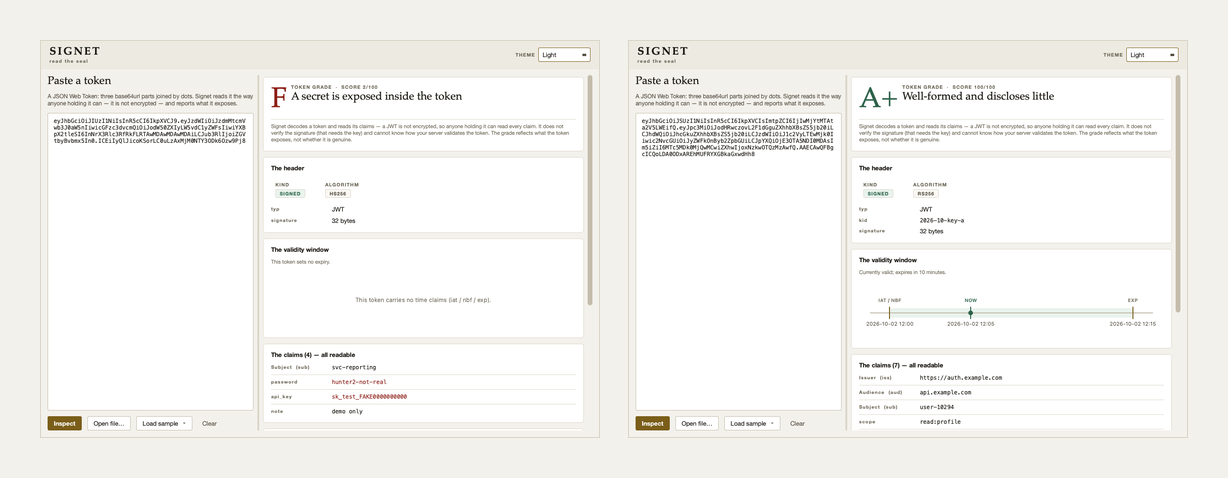 Signet reading two samples